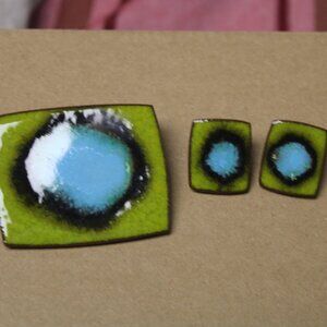 Vintage Bronsted Danmark/Denmark Modernist Ceramic Brooch Clip Earrings Set